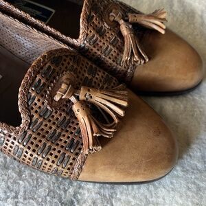 Bragano Cole Haan 10.5 Brown Woven Italian Leather Tassel Loafers Mens Vtg